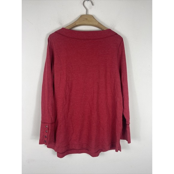 J Jill Top Womens Medium Red Tunic Blouse Waffle Knit Thermal Long Sleeve Pocket - Picture 6 of 9